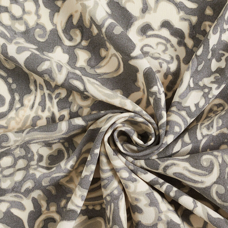 Crêpe Gewebe Paisley und Blumen – grau/weiss,  image number 4