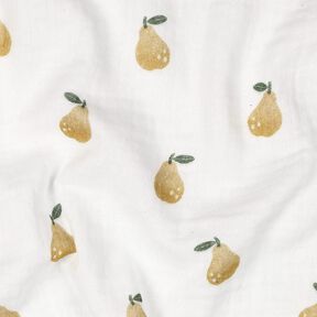 Musselin/ Doppel-Krinkel Gewebe Birne Digitaldruck | Poppy Fabrics – weiss/gelboliv, 