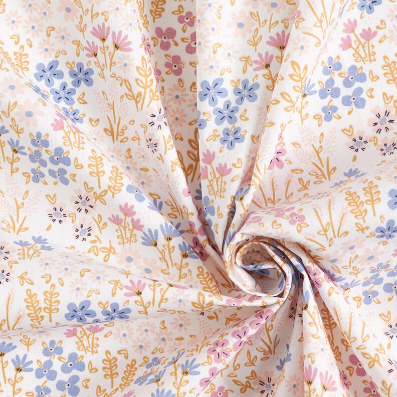 Beschichtete Baumwolle bunte Blumenwiese – weiss/pastellviolett,  image number 4