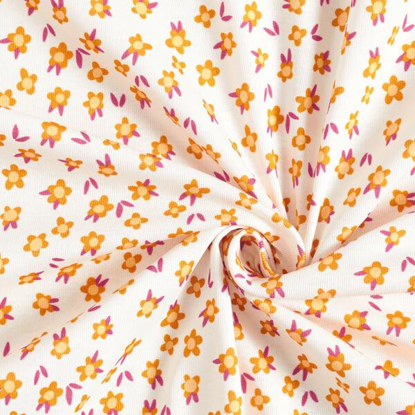 GOTS Rippenjersey SALLY AND FRIENDS Tiny Flowers | Hamburger Liebe | albstoffe – wollweiss