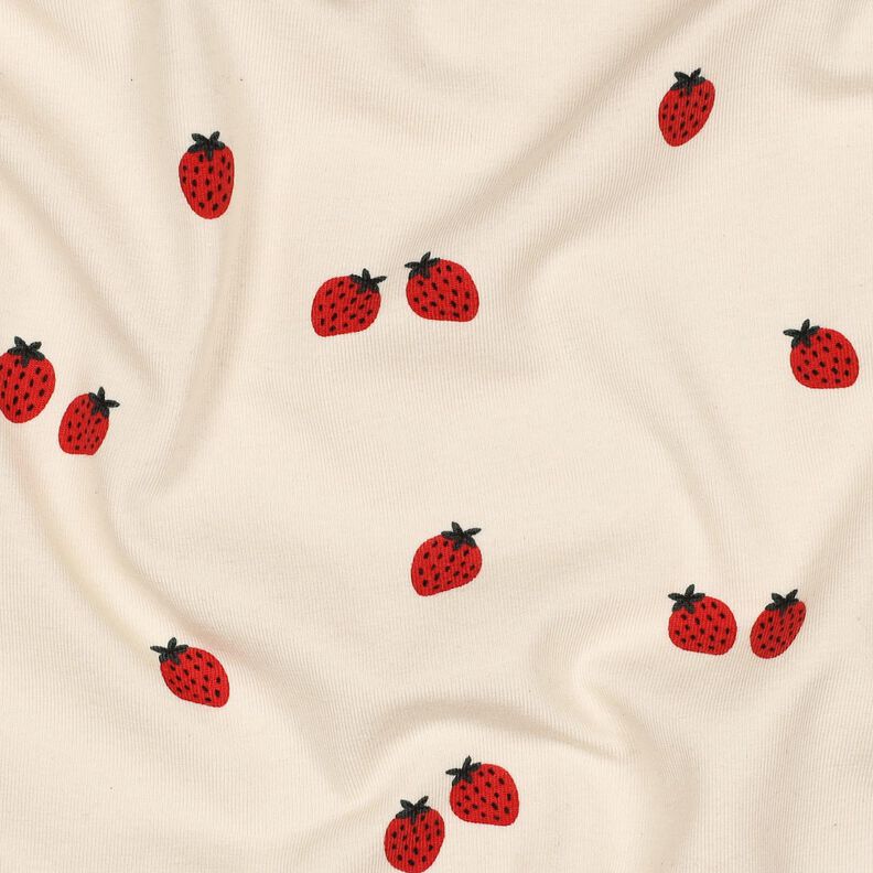 GOTS Baumwolljersey Erdbeeren | Poppy Fabrics – hellbeige/karminrot, image number 2