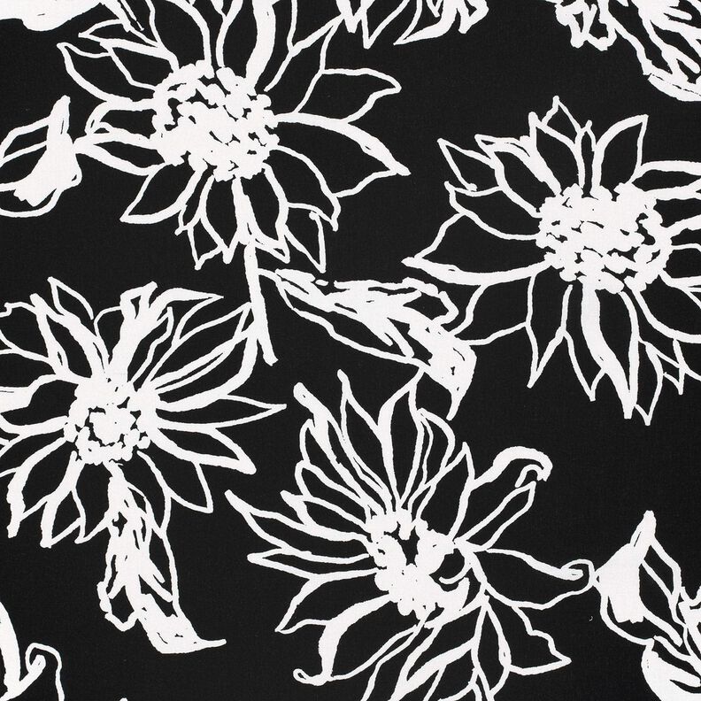 Viskose-Leinen-Mix abstrakte Sonnenblumen – schwarz/weiss,  image number 1