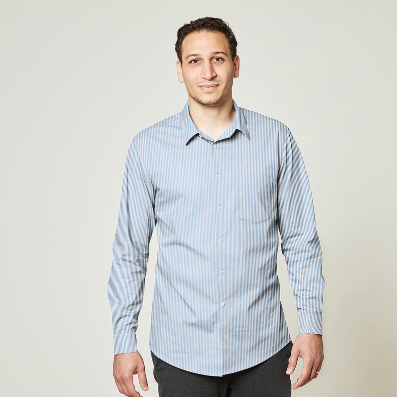 Hemdenstoff Stretch schmale Streifen – weiss/hellblau, image number 7