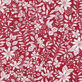 Viskosestoff Blumen und Zweige – karminrot/weiss, 