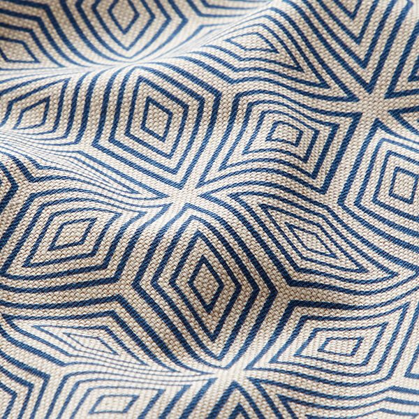 Dekostoff Halbpanama 3D-Würfel – blau/natur | Reststück 60cm
