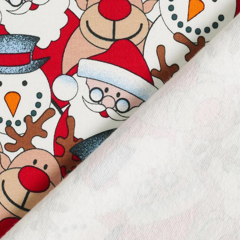 French Terry Sommersweat Rentier, Weihnachtsmann und Schneemann – wollweiss, image number 4