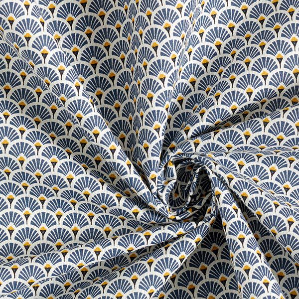 Beschichtete Baumwolle kleine Fächer – jeansblau | Reststück 50cm