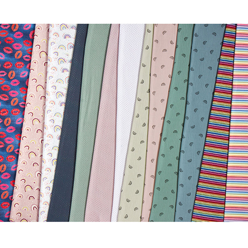 Baumwolljersey Regenbogenringel – weiss/Farbmix,  image number 6
