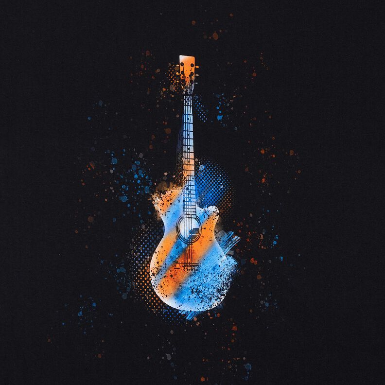 Baumwolljersey Panel Gitarre | Glitzerpüppi – schwarz/orange,  image number 7