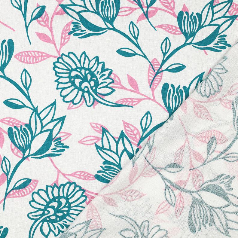 Viskose-Leinen-Mix Blumen | Poppy Fabrics – elfenbein/türkis,  image number 4