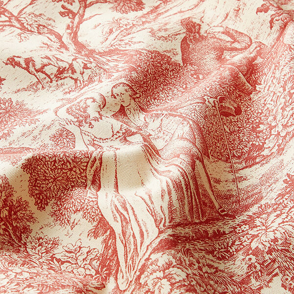 Dekostoff Halbpanama Toile de Jouy – kirschrot/creme, image number 2