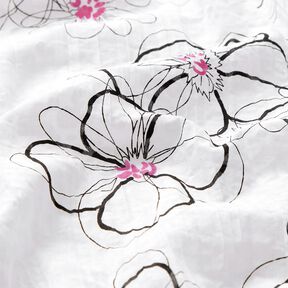 Krinkel-Voile Blumen und Leomuster – weiss/schwarz, 