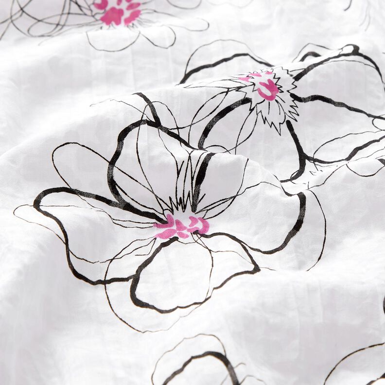 Krinkel-Voile Blumen und Leomuster – weiss/schwarz,  image number 2
