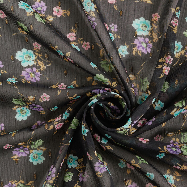 Crêpe Chiffon Dobby & Blumen – schwarz/hellblau,  image number 3
