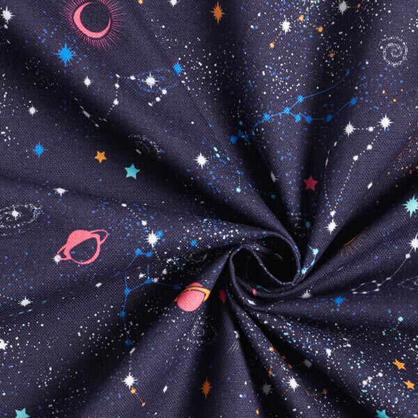 Dekostoff Halbpanama buntes Universum – marineblau | Reststück 90cm