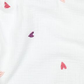 Musselin/ Doppel-Krinkel Gewebe bestickte Herzen | Poppy Fabrics – weiss/rosé, 