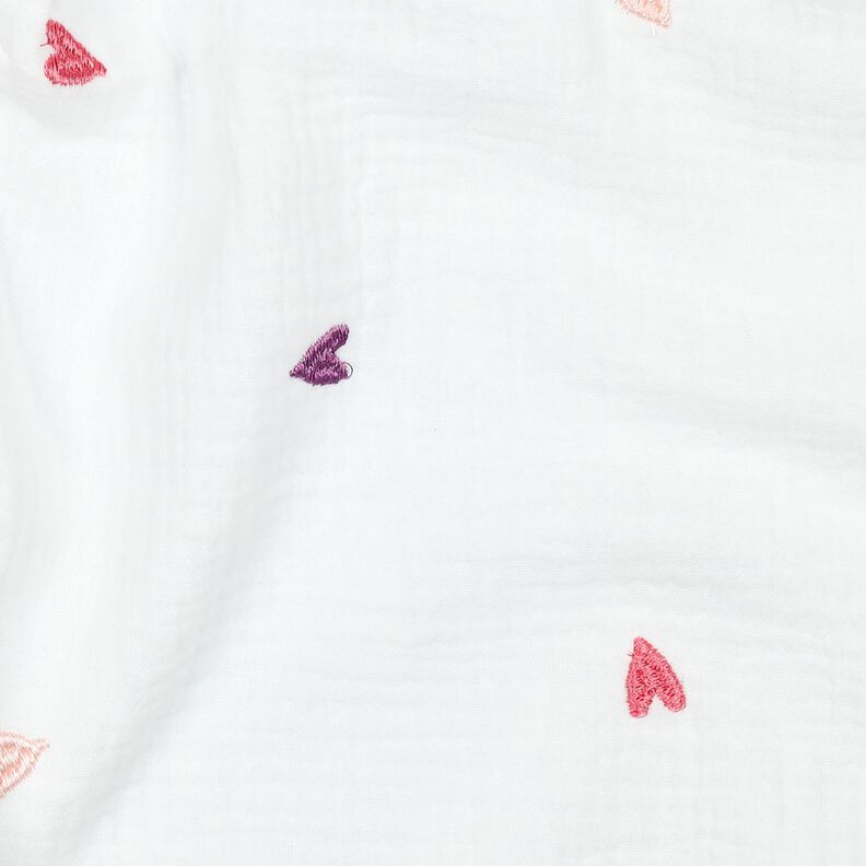 Musselin/ Doppel-Krinkel Gewebe bestickte Herzen | Poppy Fabrics – weiss/rosé, image number 2
