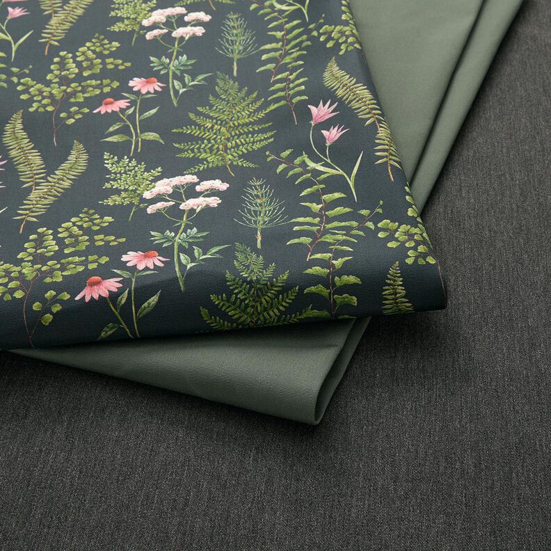 Outdoorstoff Canvas Blätter und Blüten – dunkelgrün/pastellviolett,  image number 5