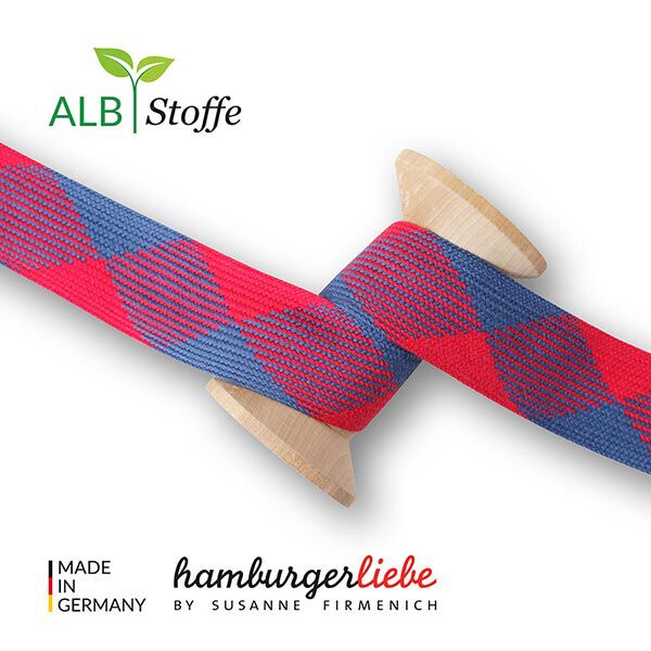 GOTS Bio Flechtkordel TWIST ME Flat [24 mm] | Albstoffe – signalrot/marineblau,  image number 1