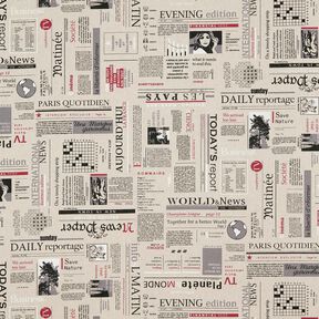Dekostoff Halbpanama internationale Zeitung – natur/schwarz, 