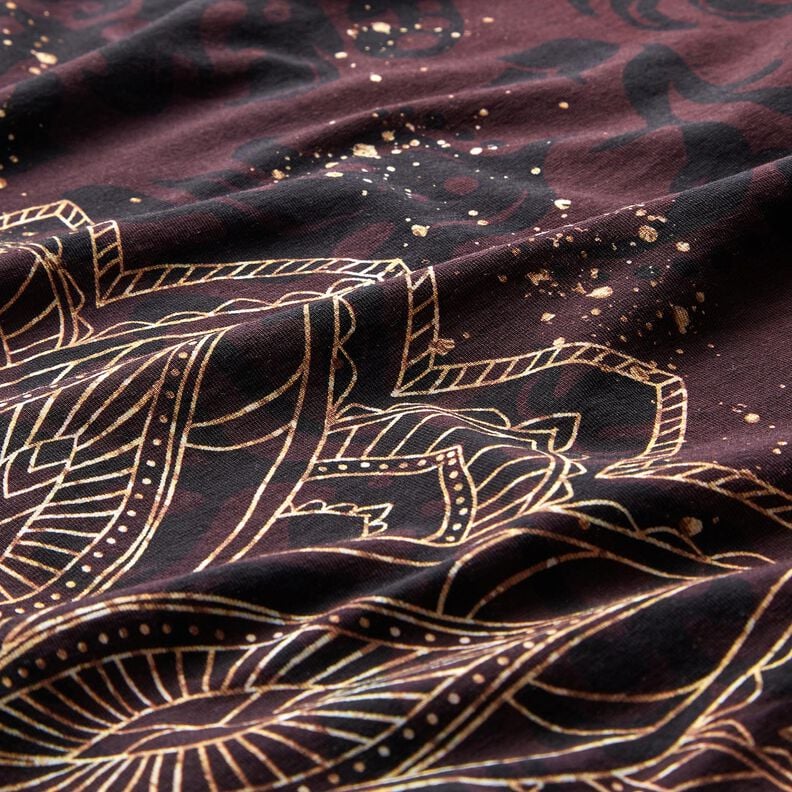 BaumwolljerseyBordürenstoff Mandala mit Goldsprenkeln | Glitzerpüppi – schwarzbraun/gold,  image number 7