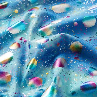 Folienjersey Batik bunte Glitzerkleckse – blau, 