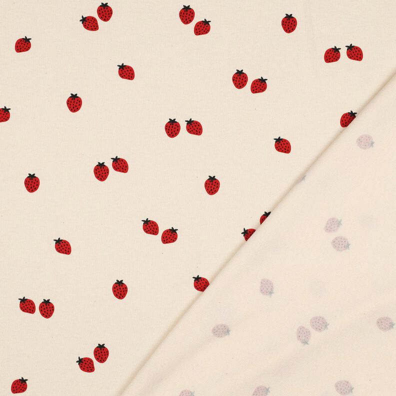 GOTS Baumwolljersey Erdbeeren | Poppy Fabrics – hellbeige/karminrot, image number 4