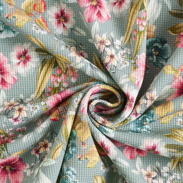 Pique Super Stretch tropische Blumen – schilf