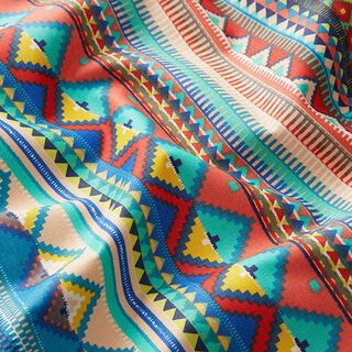 Beschichtete Baumwolle Ethno-Streifen – blau/orange, 