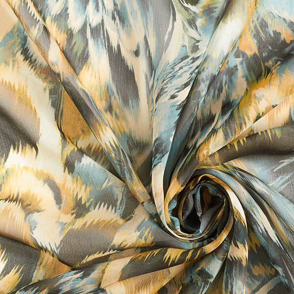 Chiffon Seidenmix abstrakte Blätter – grün/gelboliv, image number 4
