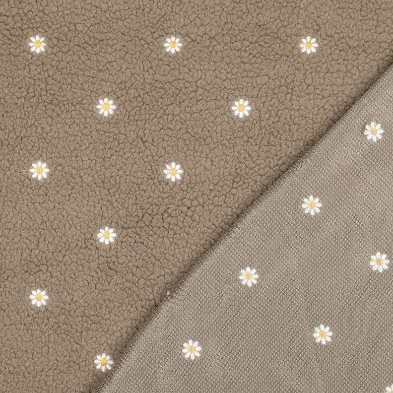 Teddyplüsch bestickte Blümchen | Poppy Fabrics – dunkeltaupe,  image number 4