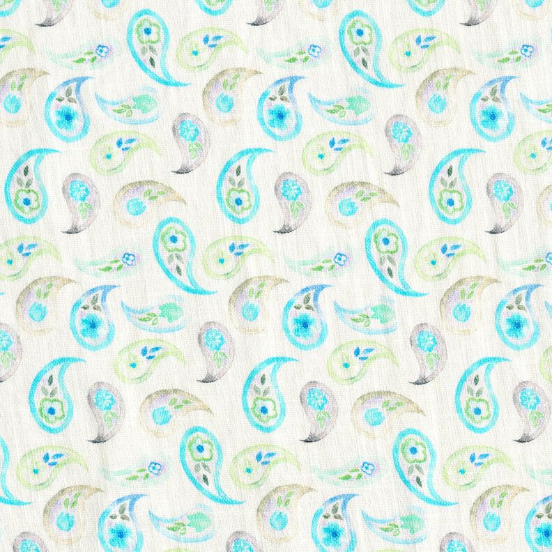 Leinen-Mix Paisley – elfenbein/helltürkis,  image number 1