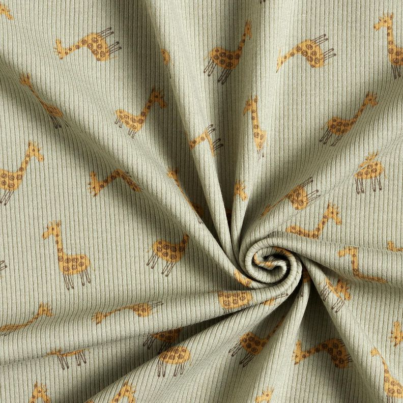 Rippenjersey süße Giraffen – khaki,  image number 3