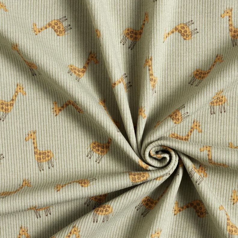 Rippenjersey süße Giraffen – khaki, image number 3