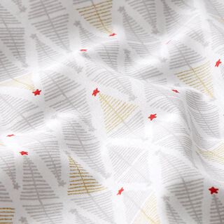 Baumwollstoff Cretonne gespiegelte Weihnachtsbäume – weiss/gold, 