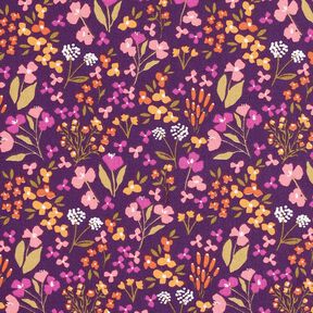 Baumwollstoff Cretonne Wiesenblumen – aubergine/rosa, 