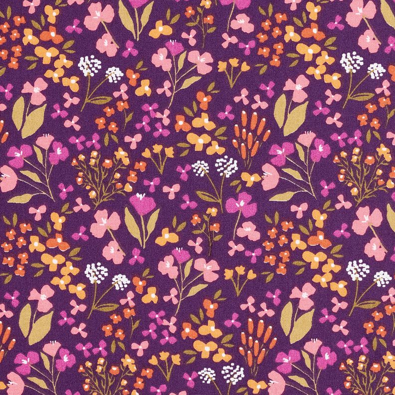 Baumwollstoff Cretonne Wiesenblumen – aubergine/rosa, image number 1