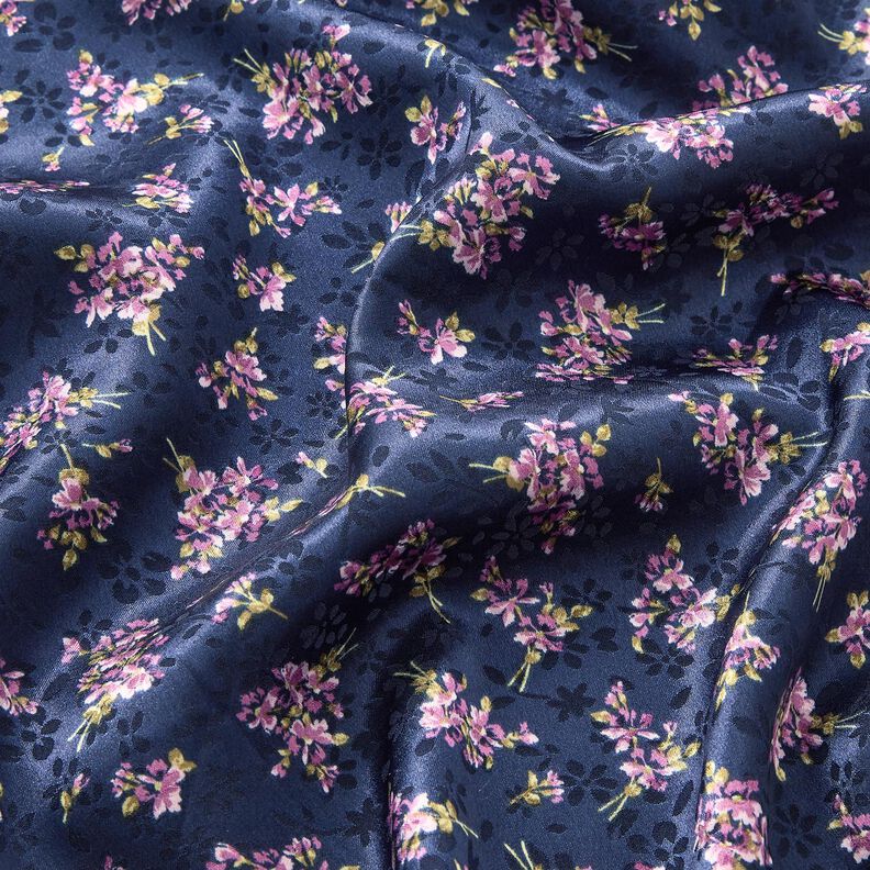 Stretch Satin Jacquard Blumensträuße – marineblau,  image number 2