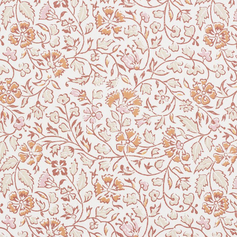Baumwollstoff Cretonne zartes Blumenmuster – weiss/zimt,  image number 1