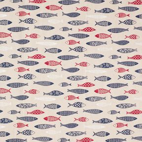 Dekostoff Halbpanama abstrakter Fischschwarm – beere/natur, 