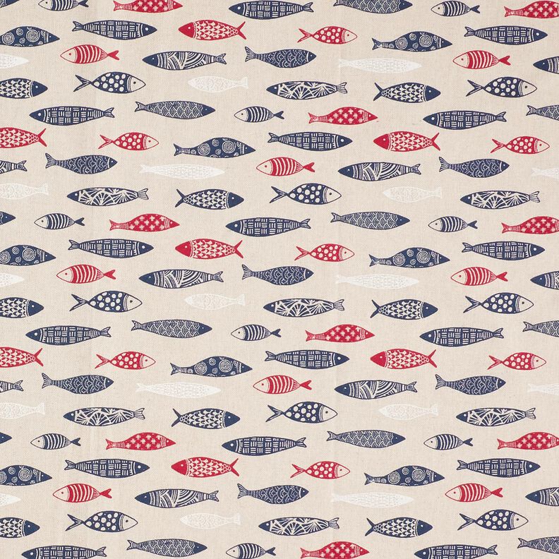 Dekostoff Halbpanama abstrakter Fischschwarm – beere/natur, image number 1
