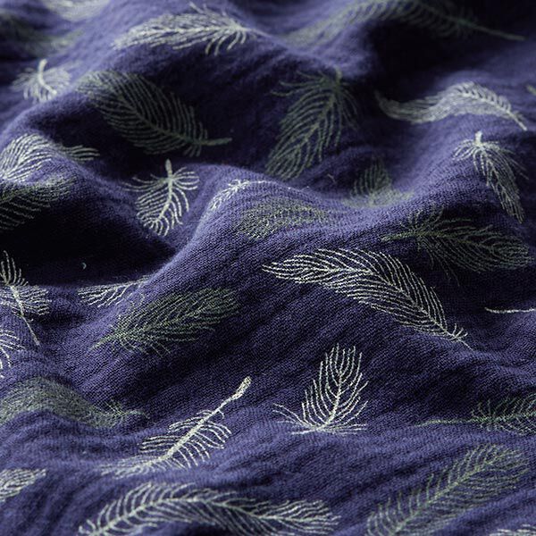 GOTS Musselin/ Doppel-Krinkel Gewebe Federn | Tula – marineblau, image number 2