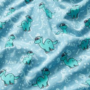 Baumwolljersey Dinosaurier und Fossilien | Glitzerpüppi – hellblau/pfefferminz, 