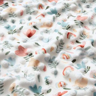 Kuschelfleece geprägte Punkte und Blumen – weiss, 