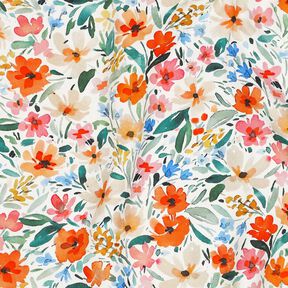 Viskosestoff Blumenwiese Digitaldruck – weiss/orange, 