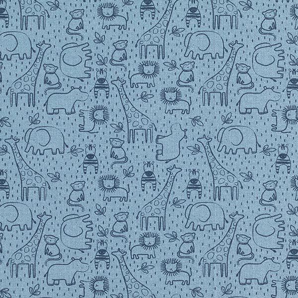 Baumwolljersey Bi-color Dschungeltiere – stahlblau | Reststück 50cm