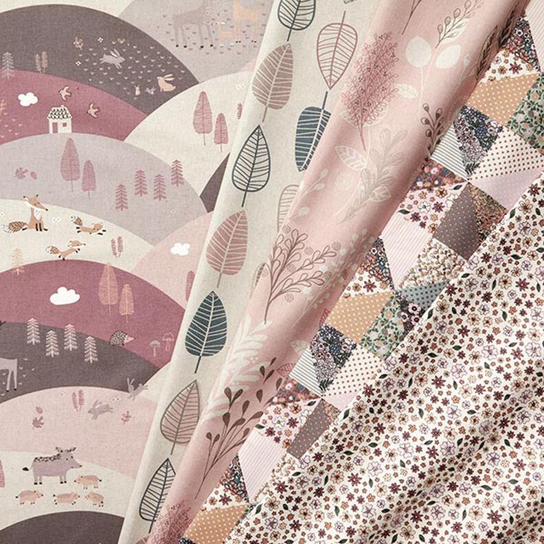 Dekostoff Halbpanama Quilt-Optik Blumen – pastellflieder/wollweiss,  image number 5