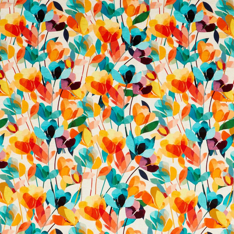 Viskose-Leinen-Mix stilisierte Blumen – wollweiss/orange, image number 1