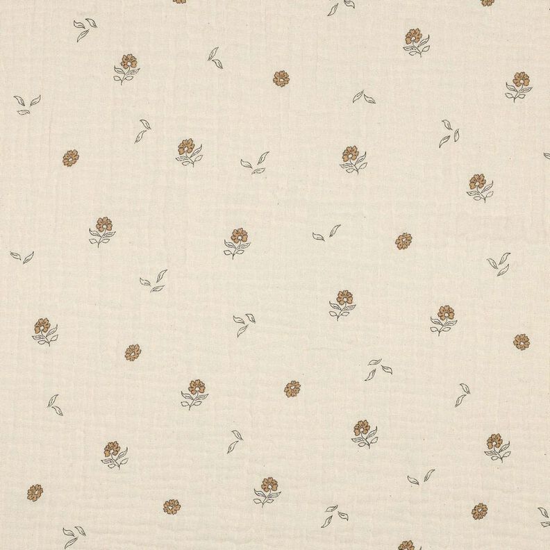 GOTS Musselin/ Doppel-Krinkel Gewebe romantische Blümchen | Poppy Fabrics – hellbeige/zimt, image number 1