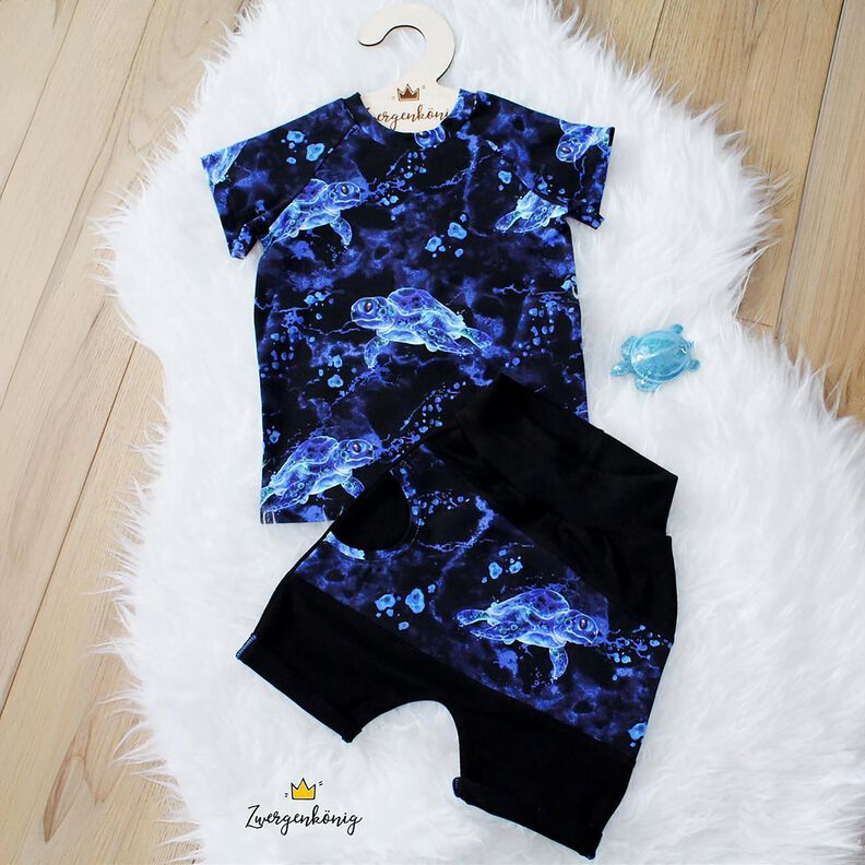 French Terry Sommersweat Schildkröten | Glitzerpüppi – schwarzblau/königsblau,  image number 6